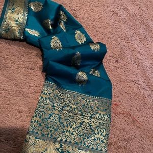 Blue Banarasi silk saree with zari weaving